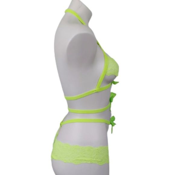 NWOT Exposed By Magic Silk Bands of Lace Neon Lace Bow Teddy, S/M - Picture 9 of 16